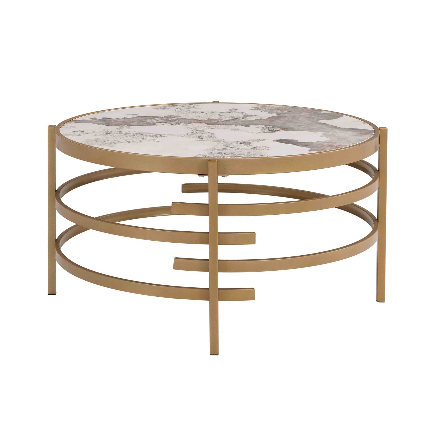 32.48'' Round  Coffee Table With Sintered Stone Top&Sturdy Metal Frame, Modern Coffee Table for Living Room, Golden