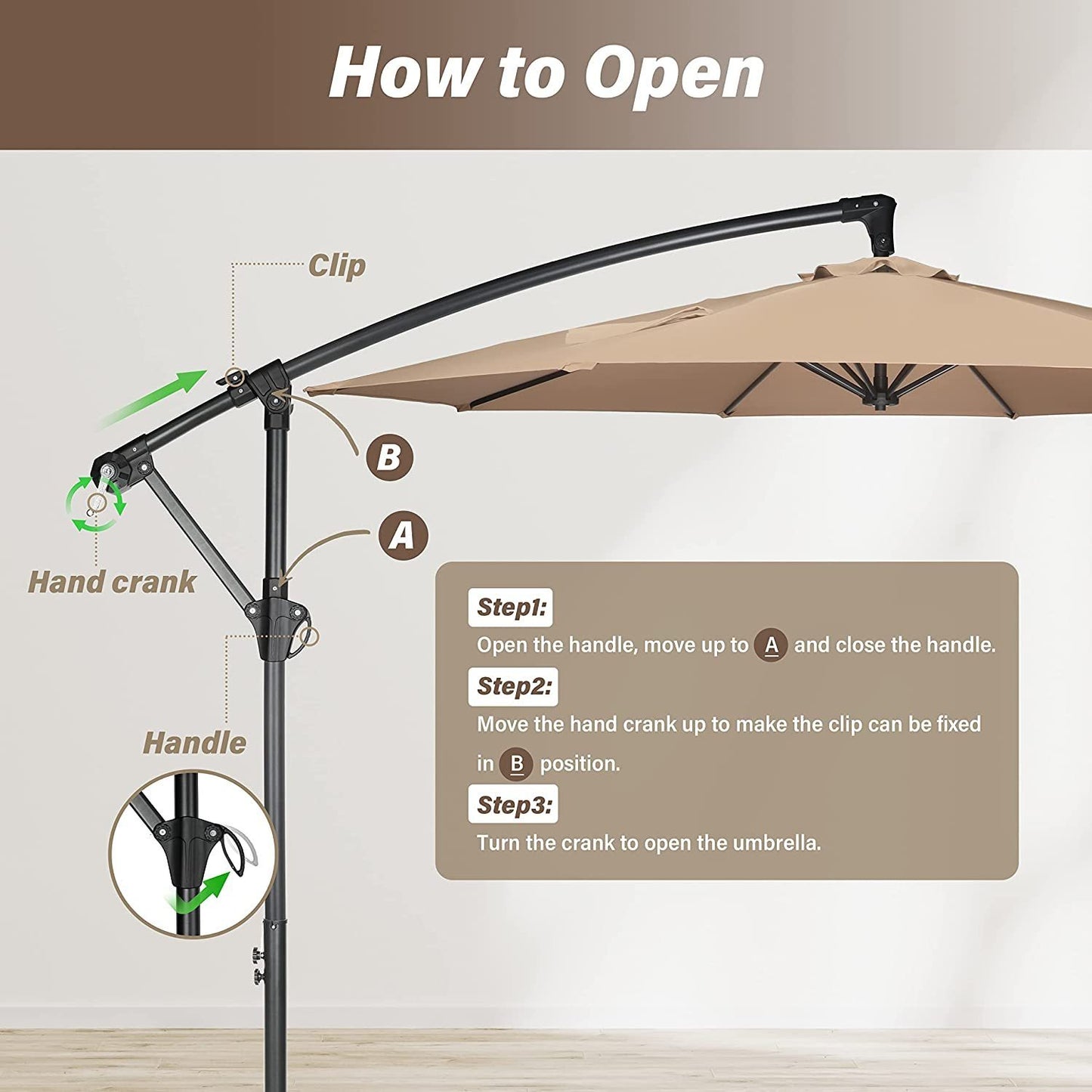 10ft Offset Umbrella Cantilever Patio Hanging Umbrella Outdoor Market Umbrella with Crank & Cross Base Suitable for Garden, Lawn, backyard and Deck, Tan