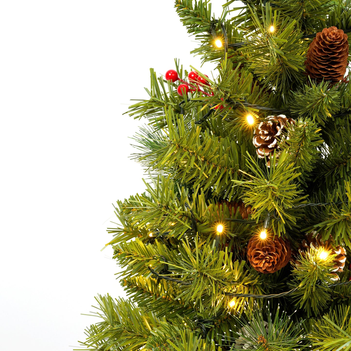 Pre-lit Xmas Tree Artificial Christmas 4-Piece Set,Garland, Wreath and Set of 2 3FT Entrance Trees X-mas with LED Lights, Christmas Tree