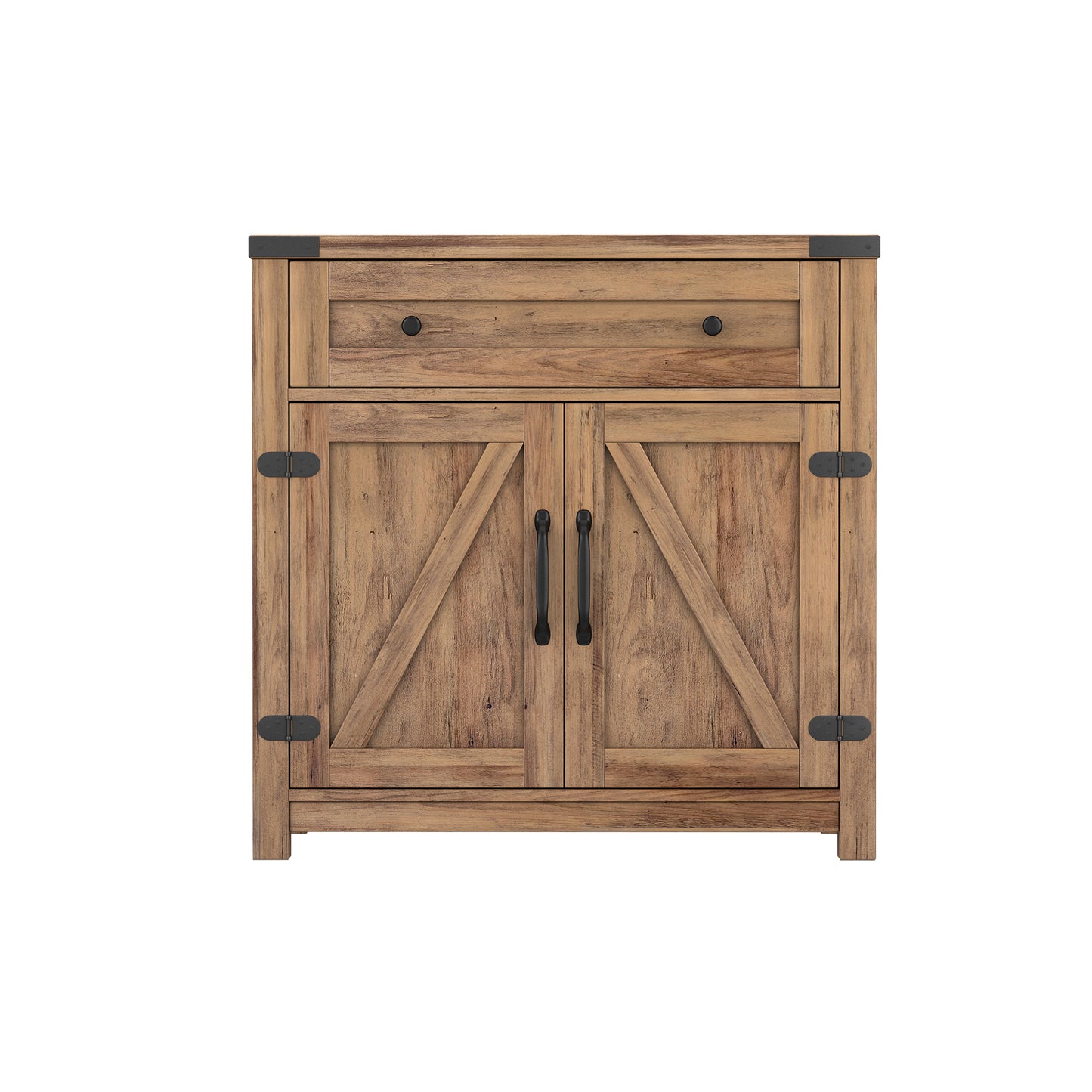 Modern Farmhouse Double Barn Door Accent Cabinet, 30 Inch, Light brown