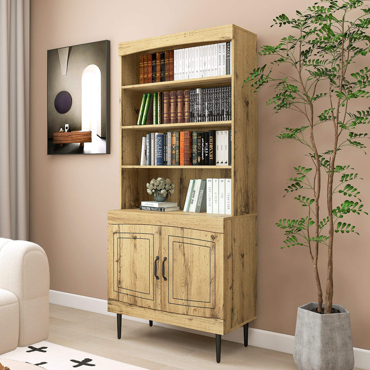 72" Kitchen Pantry Cabinet, Tall Storage Cabinet, Pantry Cupboard with Doors and Adjustable Shelves, Modern Utility Pantry Cabinet for Dining Room, Living Room (Walnut)