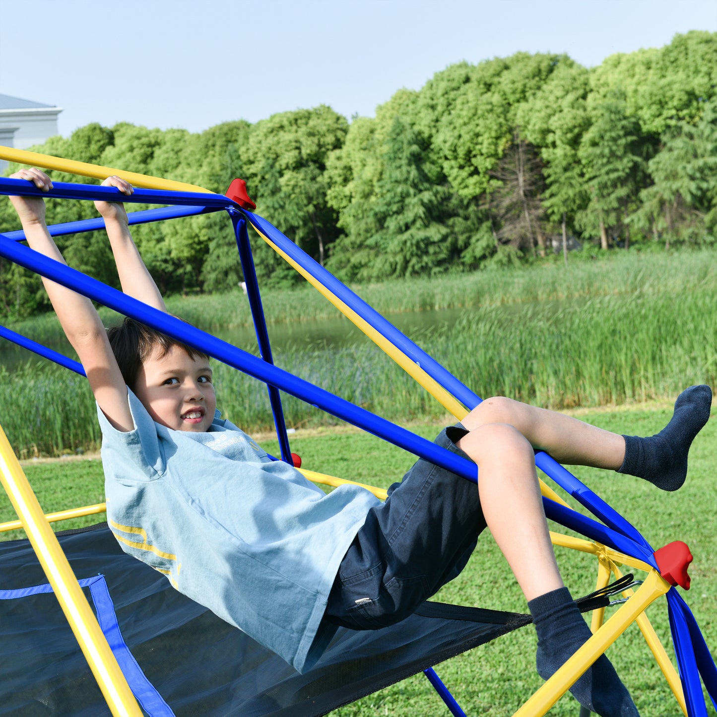 10ft Geometric Dome Climber Play Center, Kids Climbing Dome Tower with Hammock, Rust & UV Resistant Steel Supporting 1000 LBS