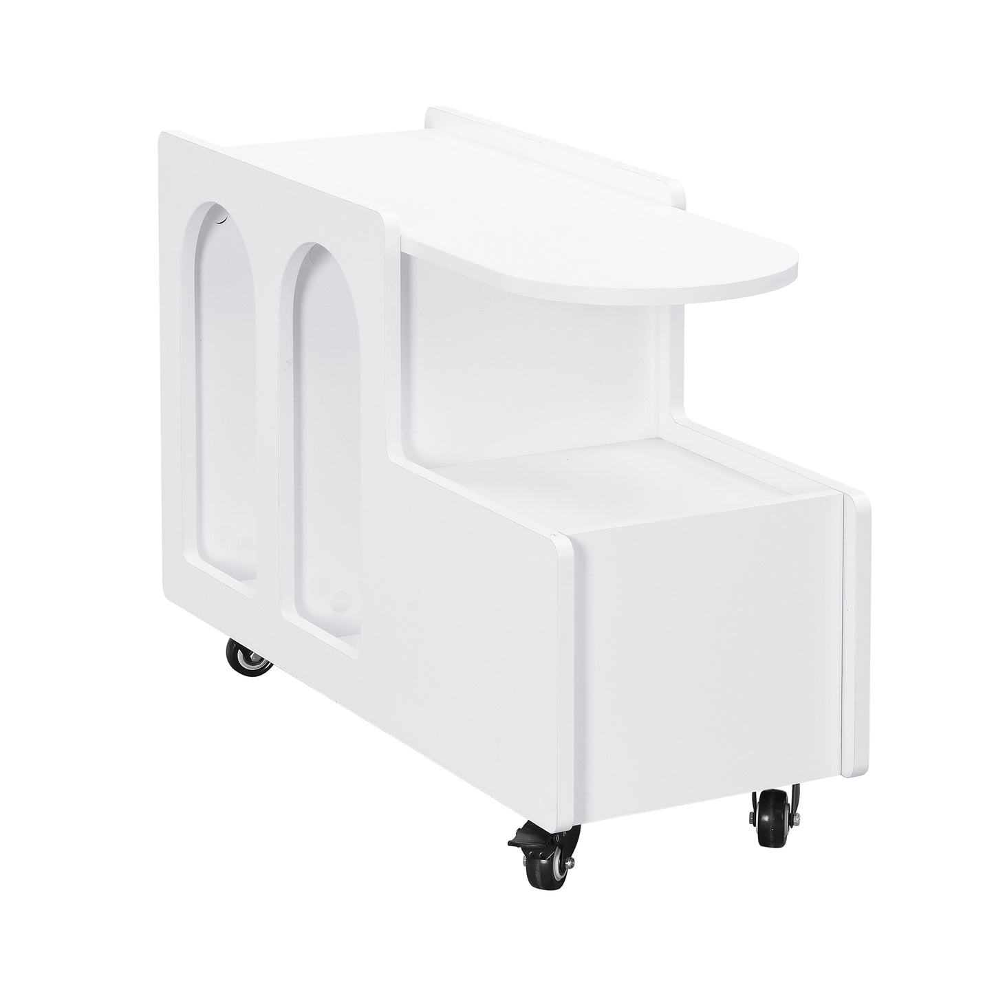 ON-TREND Mobile End Table with lockable wheels, Cream Style Side Table with Storage Drawer, 11.8inch Narrow Nightstand with Multi-layer Storage, Living Room, White