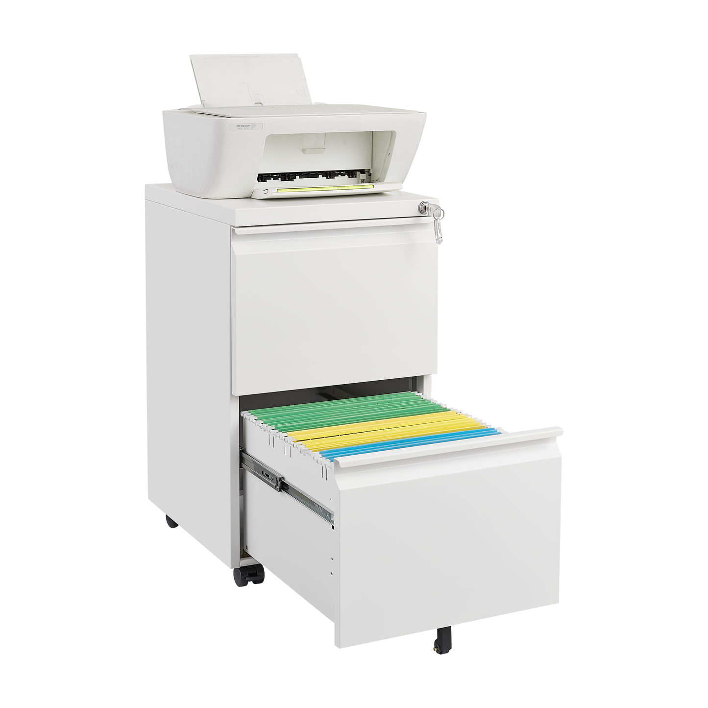 Metal 2 Drawer Mobile File Cabinet with Lock, Under Desk Office Steel Filing Cabinet, 25.6''H Legal/Letter Size Files Storage Cabinet,White