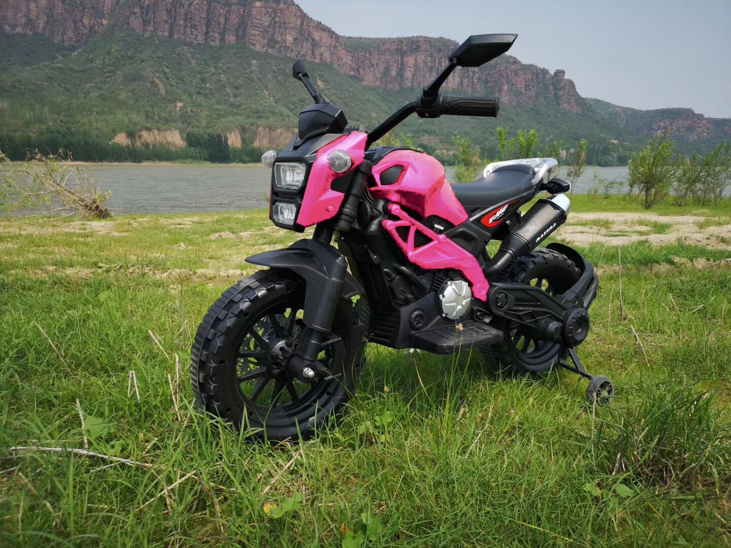 Electric Motorcycle for Kids, kids ride on motorcycle, Tamco 12V Electric Dirt Bike with Training Wheels, Hand Racing Foot Brake,PU seat, Ride on Motorcycle for 3~6 years Boys Girls gift