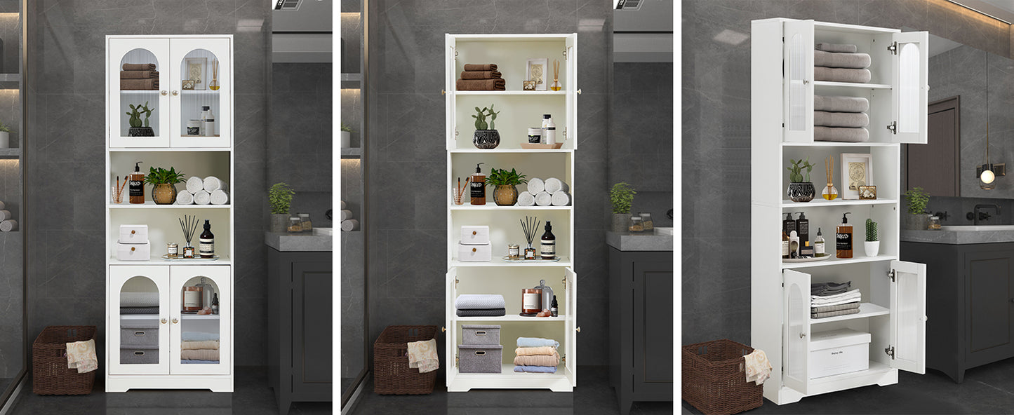 67" Tall Bathroom Storage Cabinet with Doors and Shelves, Towel Cabinet for Bathroom Freestanding, Linen Cabinet for Bathroom Storage 6 Tier, White Kitchen Pantry Cabinet Wood