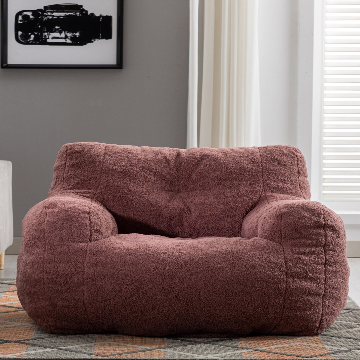 Bean Bag Chair for Kids, Teens, and Adults, 38in Soft Tufted Foam Bean Bag Sofa With Teddy Fabric