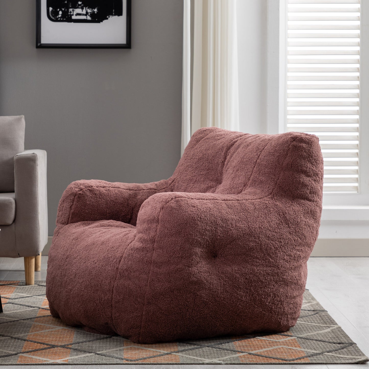 Bean Bag Chair for Kids, Teens, and Adults, 38in Soft Tufted Foam Bean Bag Sofa With Teddy Fabric