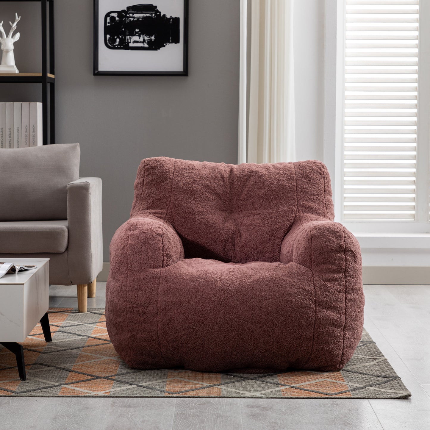 Bean Bag Chair for Kids, Teens, and Adults, 38in Soft Tufted Foam Bean Bag Sofa With Teddy Fabric