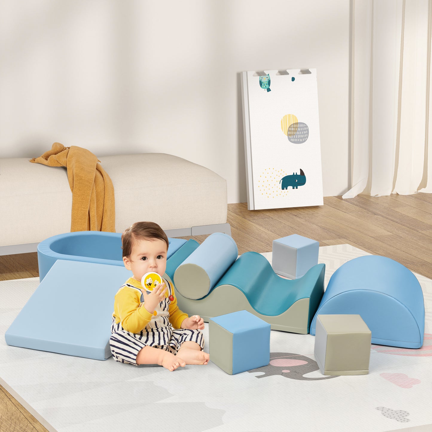 Soft Climb and Crawl Foam Playset 8 in 1 , Safe Soft Foam Nugget Block for Infants, Preschools, Toddlers, Kids Crawling and Climbing Indoor Active Play Structure