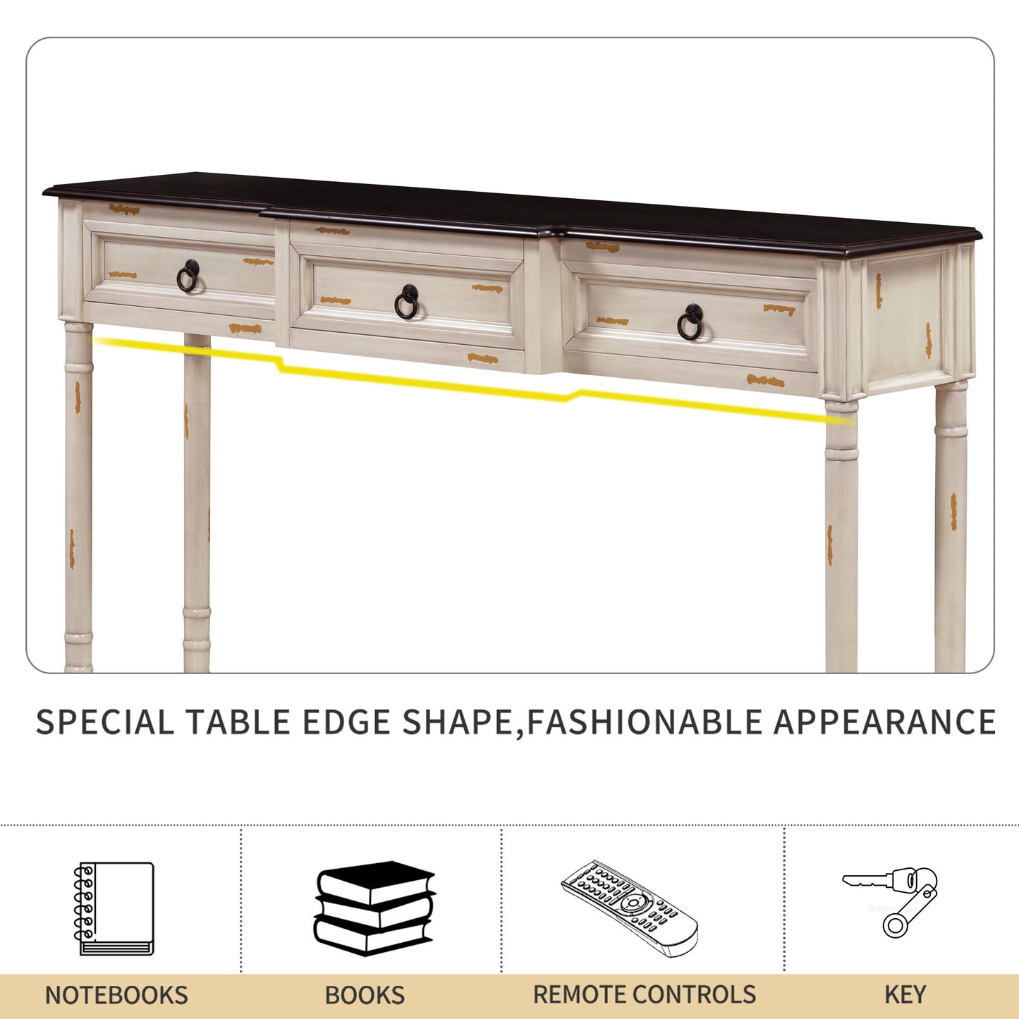 TREXM Console Table Sofa Table with Drawers for Entryway with Projecting Drawers and Long Shelf (Beige, OLD SKU: WF189574AAD)