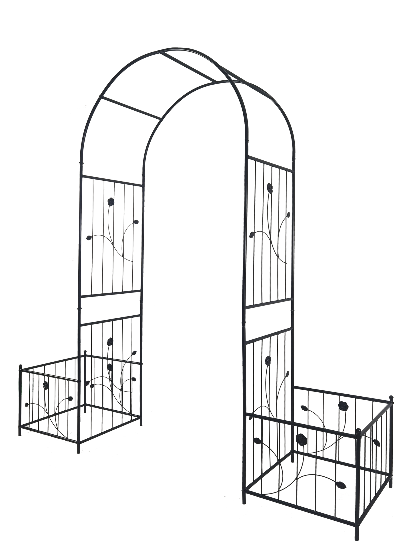 Metal Garden Arch with two plant stands 79.5'' Wide x 86.6'' High Climbing Plants Support Rose Arch Outdoor Black