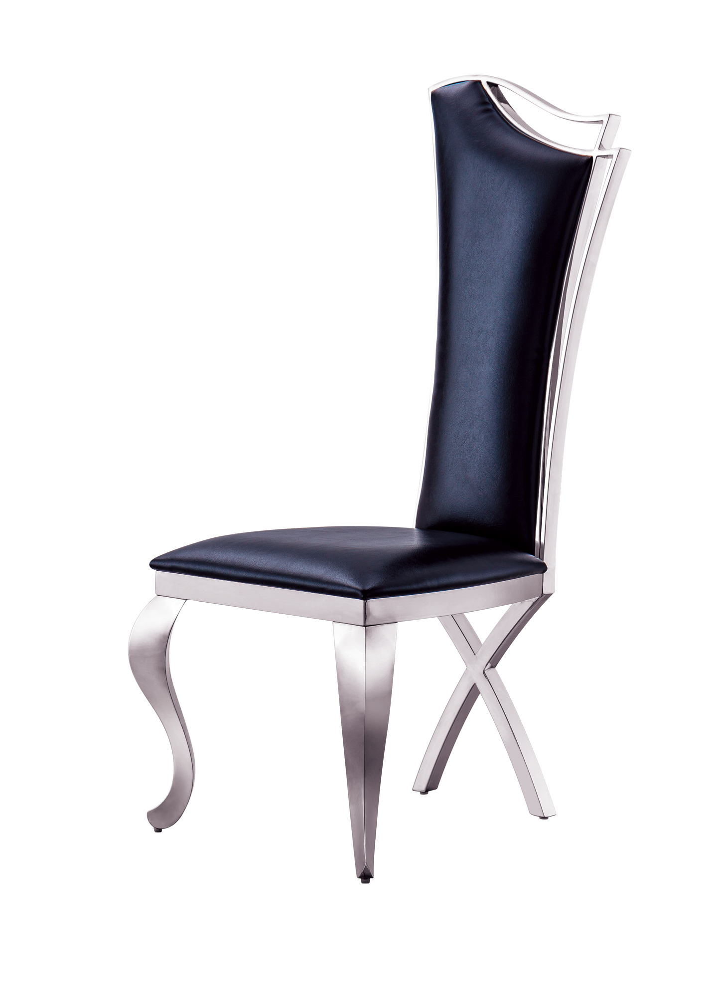 Leatherette Unique Design Backrest Dining Chair with Stainless Steel Legs Set of 2