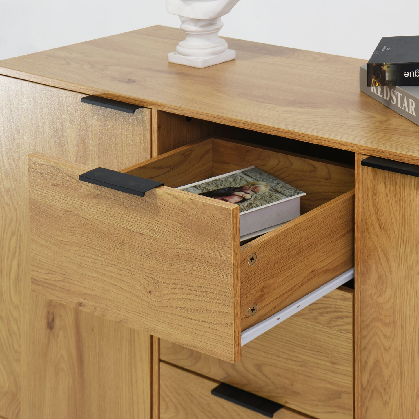 Sideboard Buffet Cabinet with Storage, Wood Coffee Bar Cabinet, 47.2" Kitchen Cabinet with 3 Drawers & 2 Doors, Kitchen Buffet Cabinet Cupboard Natural Wood Color