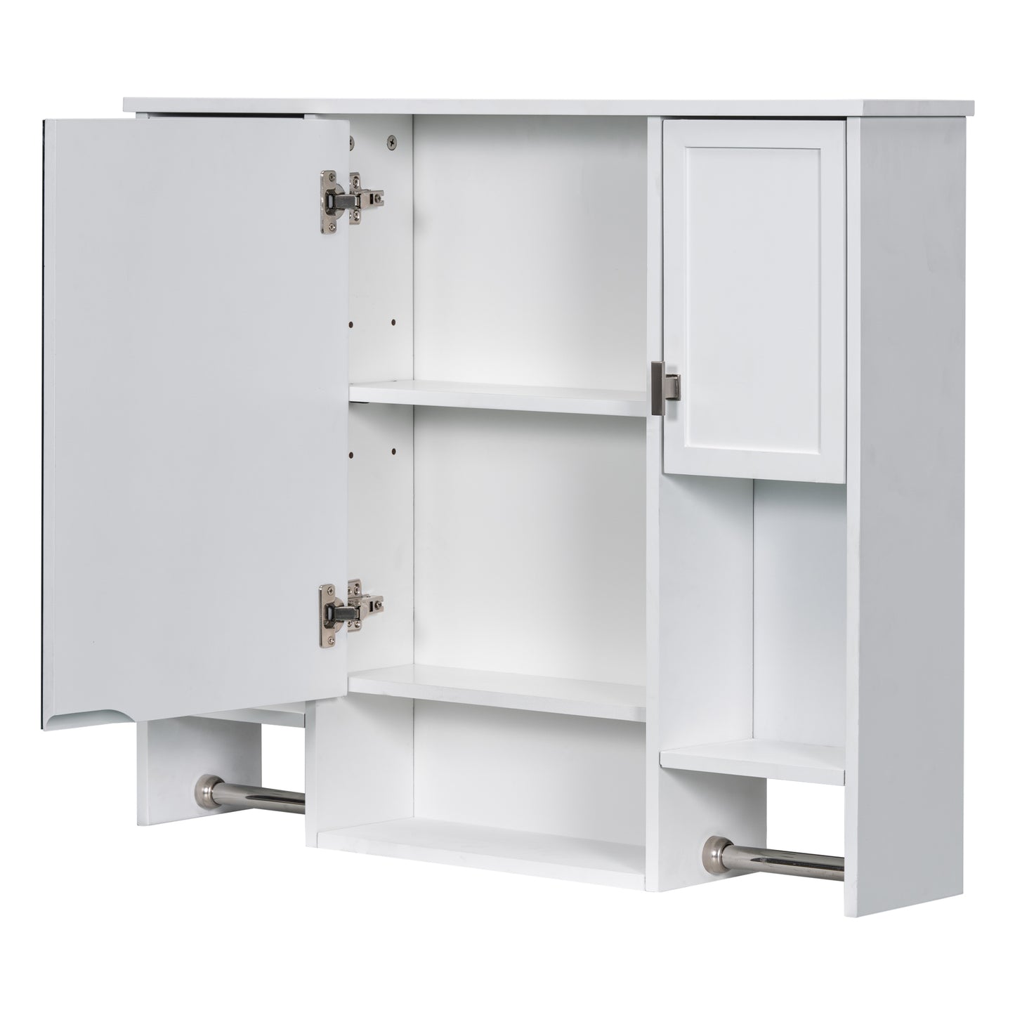 35'' x 28'' Modern Wall Mounted Bathroom Storage Cabinet, Bathroom Wall Cabinet with Mirror, Medicine Cabinet with Towels Bar