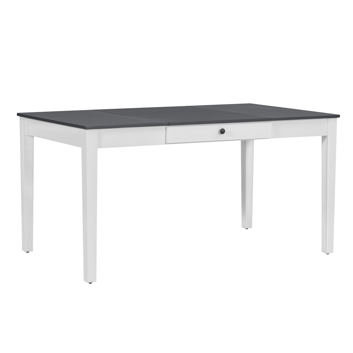 TOPMAX Farmhouse 6-Piece Dining Table Set with Storage Table, Kitchen Table Set with Drawer, Storable Bench and Upholstered Dining Chairs, White+Gray