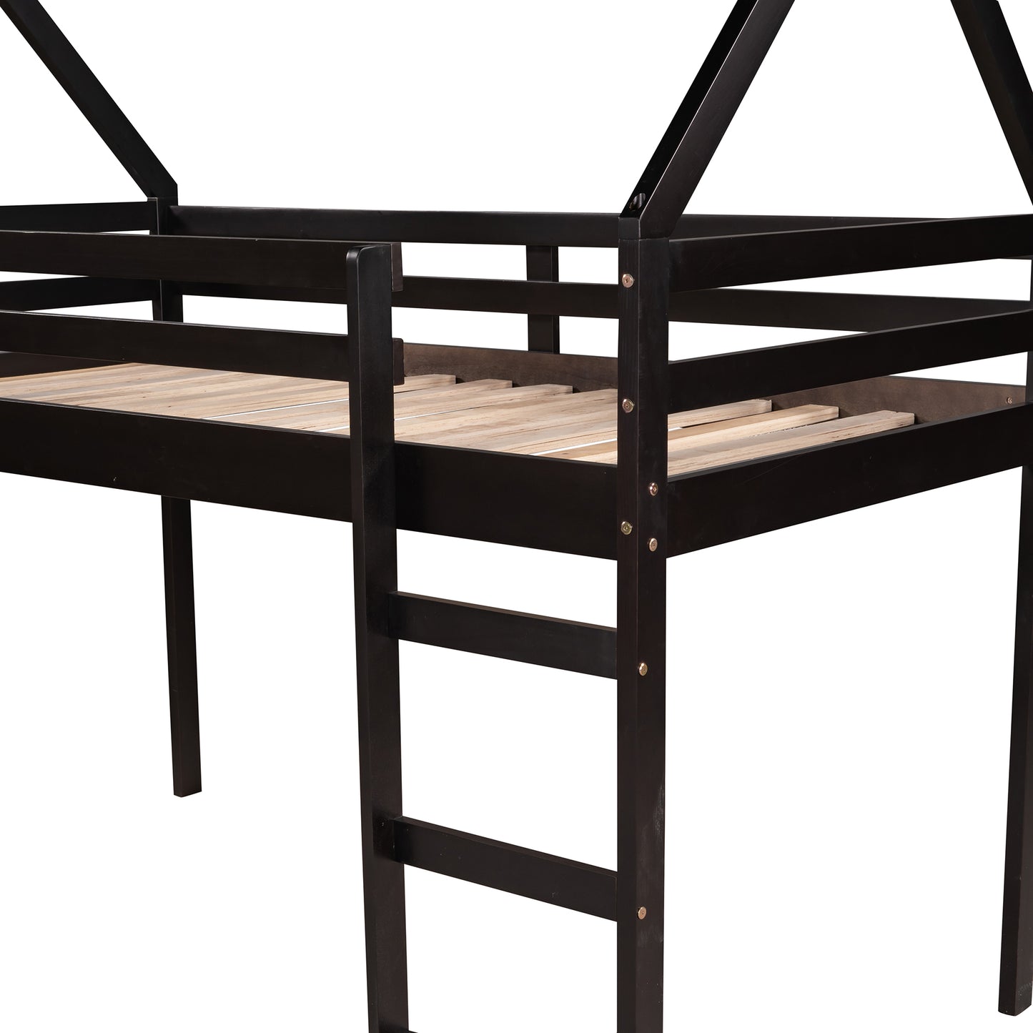 Twin Size Loft Bed with Slide, House Bed with Slide,Espresso(OLD SKU :WF281158AAP)