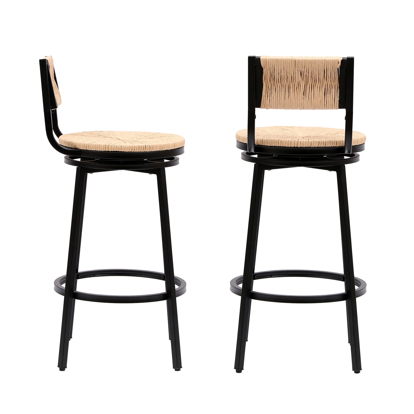 Honey Swivel Bar Stools Paper Rope Handwoven Barstools with Back Set of 2 Rustic Round Counter Chairs for Dining Room, Kitchen Island (Honey)
