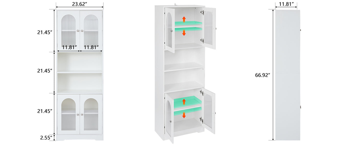 67" Tall Bathroom Storage Cabinet with Doors and Shelves, Towel Cabinet for Bathroom Freestanding, Linen Cabinet for Bathroom Storage 6 Tier, White Kitchen Pantry Cabinet Wood