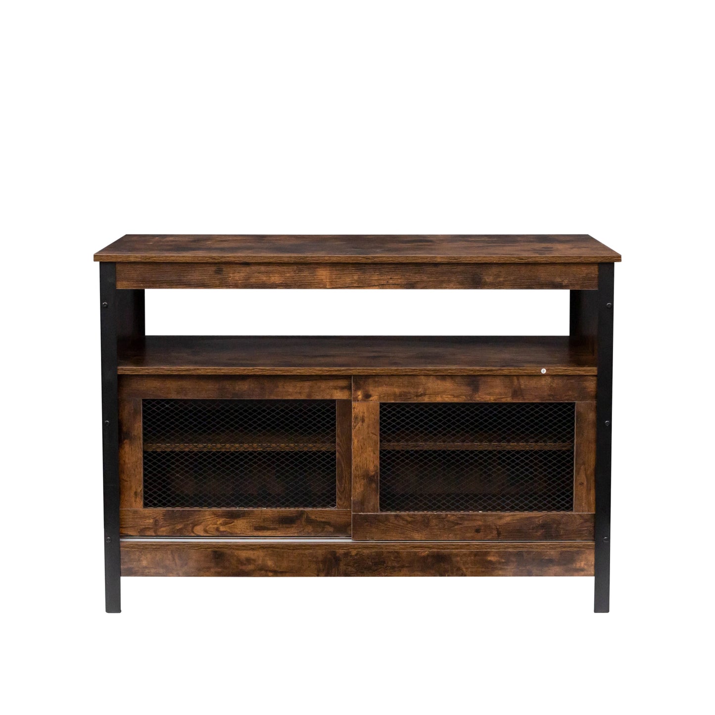 LED Buffet Sideboard, Farmhouse Storage Cabinet with Sliding Door, Open Compartment, Wood Coffee Bar Wine Bar with Adjustable Shelves