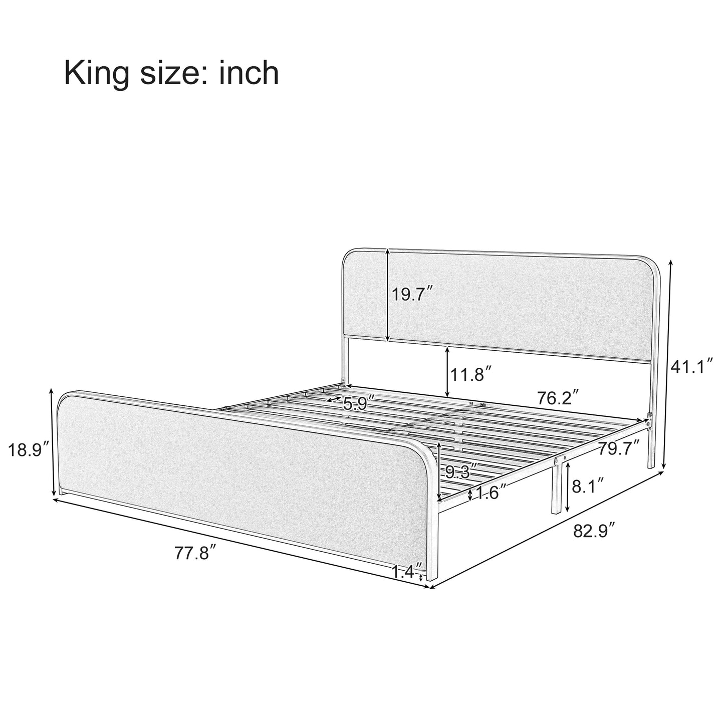Modern Metal Bed Frame with Curved Upholstered Headboard and Footboard Bed with Under Bed Storage, Heavy Duty Metal Slats, King Size, Beige