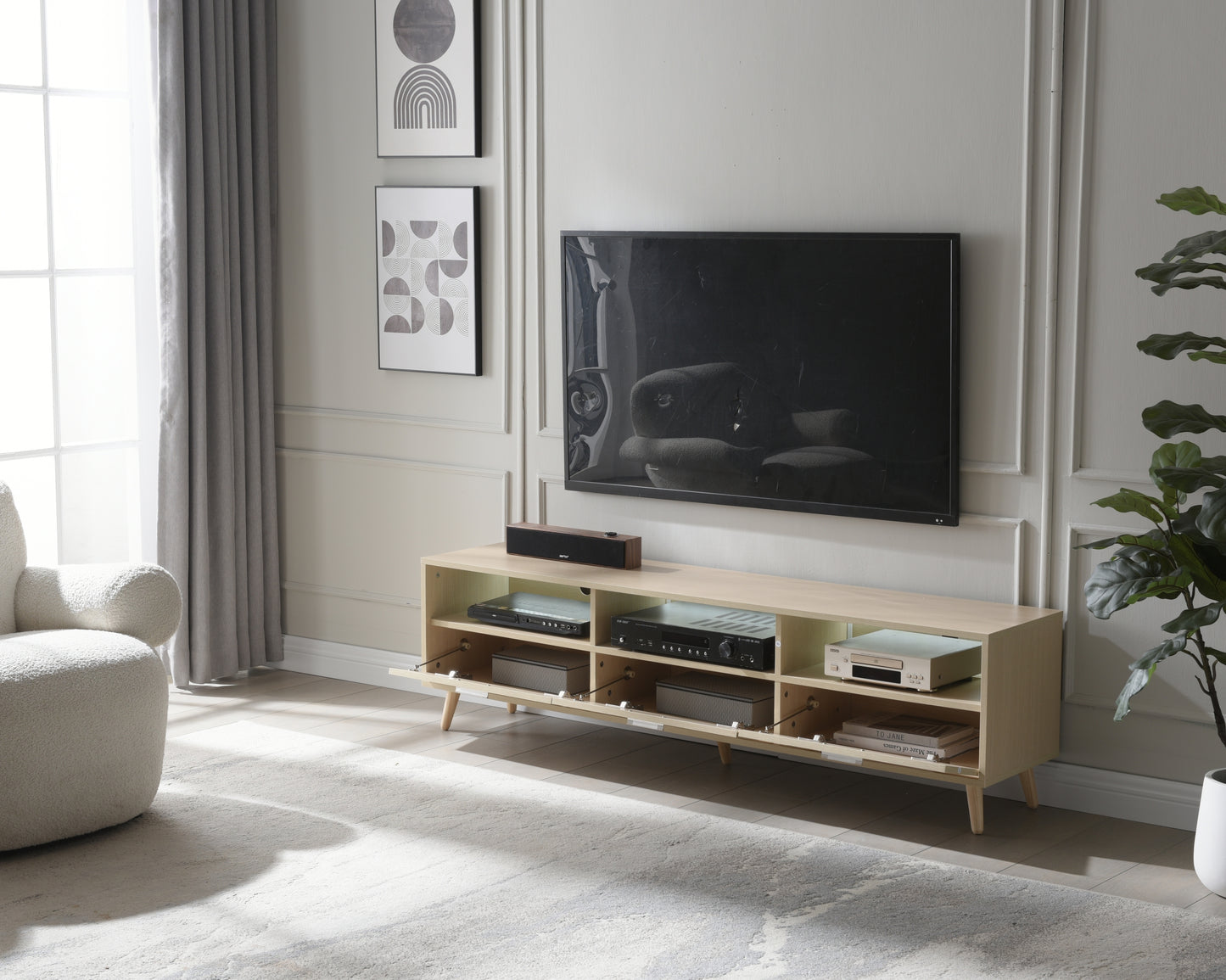 LED TV Stand LED Entertainment Center with Storage Modern LED Media Console Tables LED TV Cabinet for Living Room, Bedroom and Office Wood
