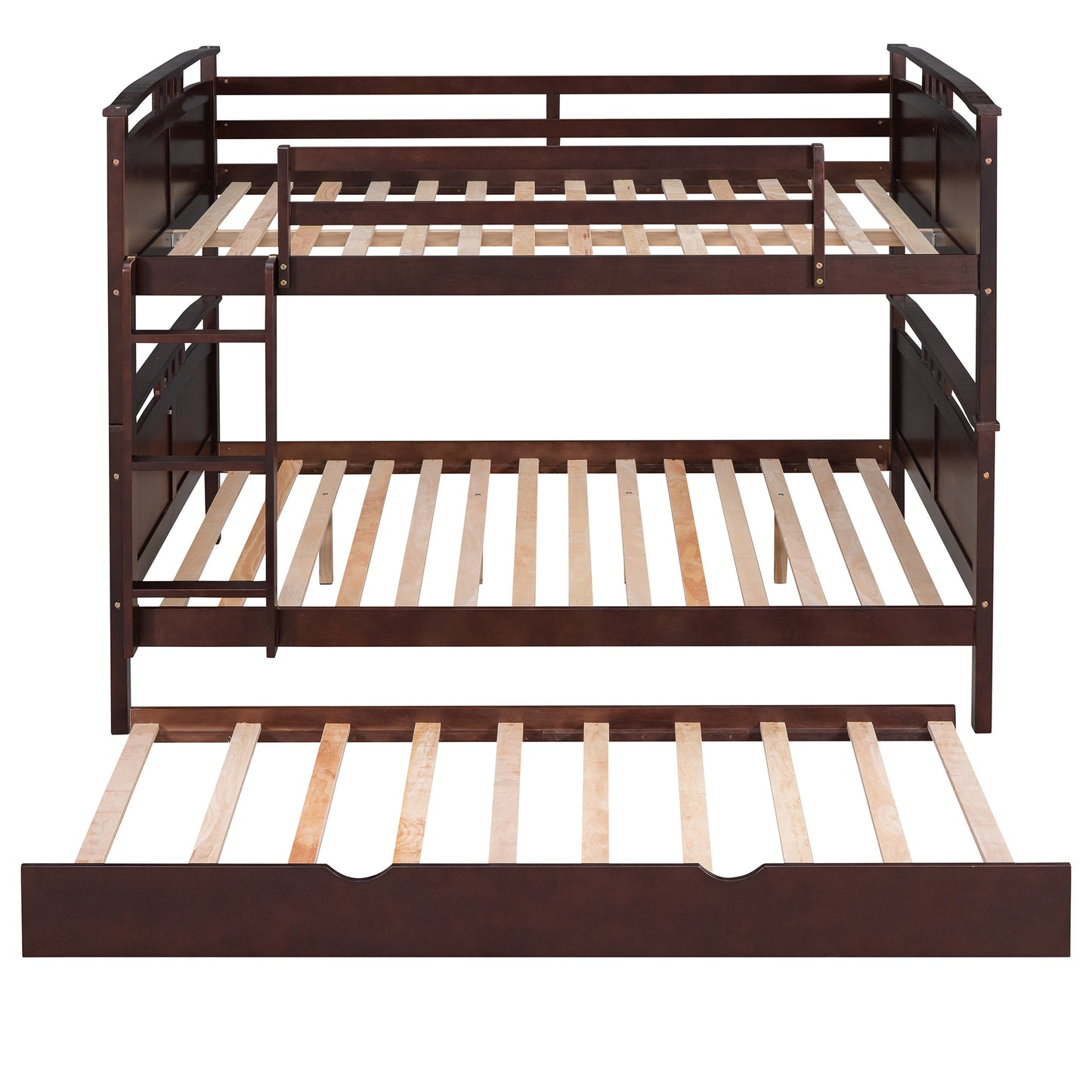 Full-Over-Full Bunk Bed with Twin size Trundle , Separable Bunk Bed for Bedroom - Espresso