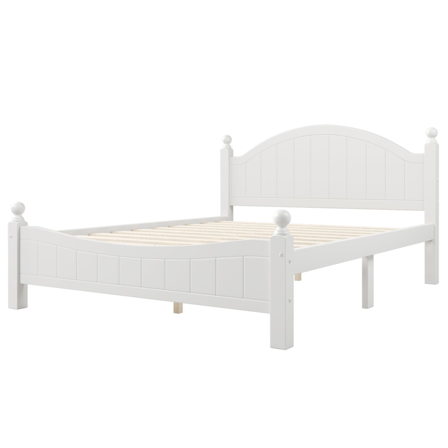 Traditional Concise Style White Solid Wood Platform Bed, No Need Box Spring, Queen (Old sku:BS295901AAA)