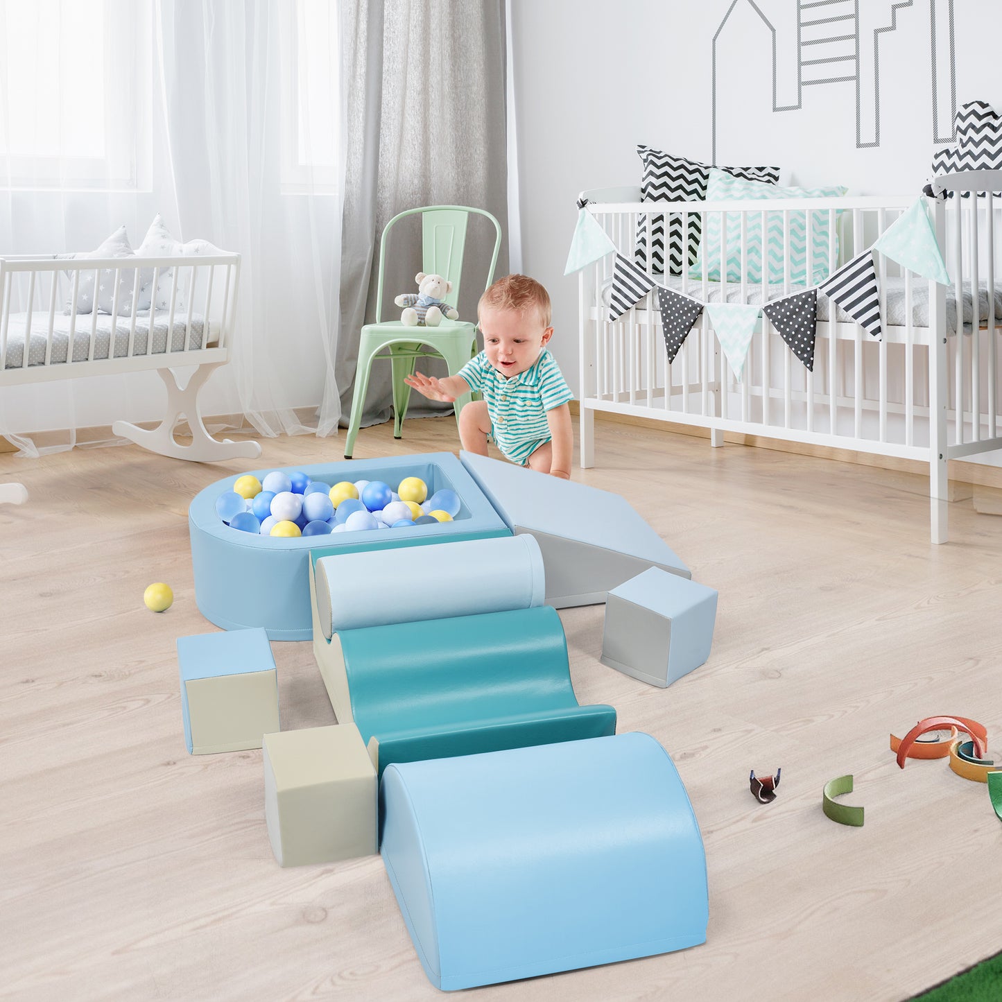 Soft Climb and Crawl Foam Playset 8 in 1 , Safe Soft Foam Nugget Block for Infants, Preschools, Toddlers, Kids Crawling and Climbing Indoor Active Play Structure
