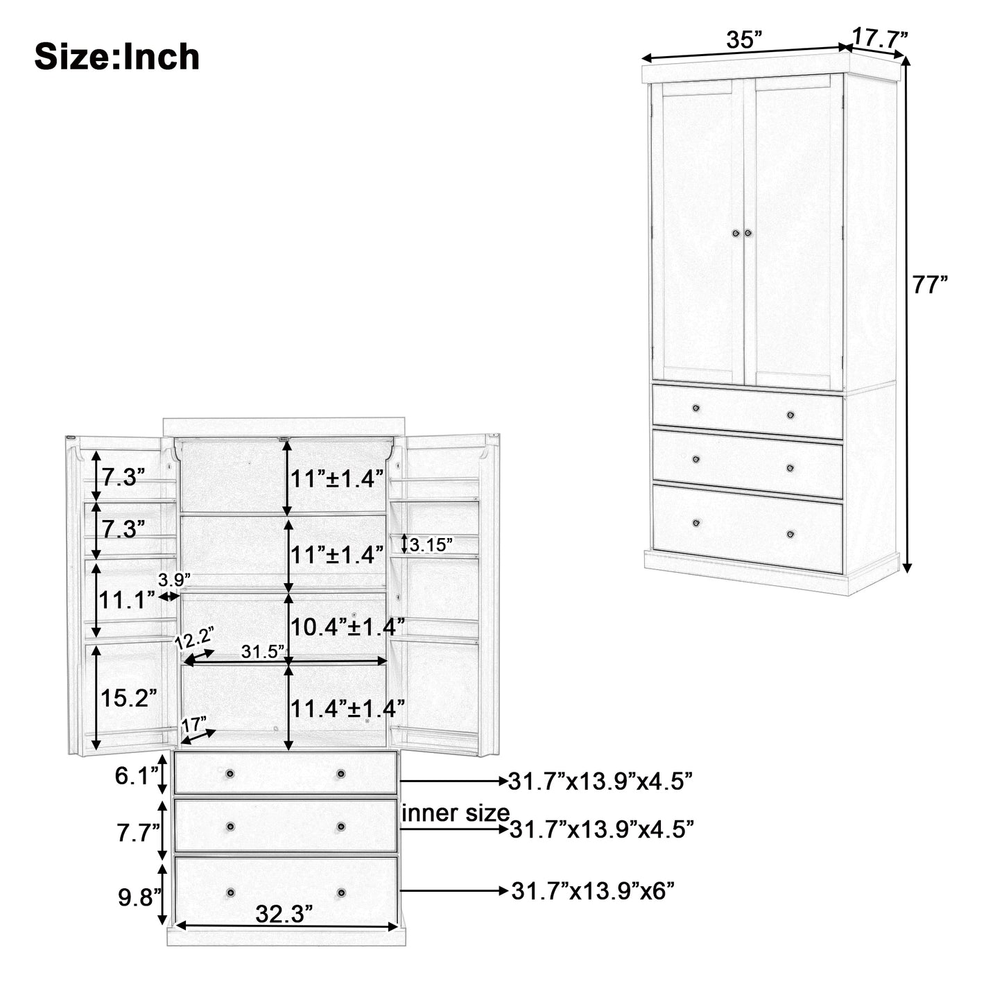 [Assembly Video Provided]TOPMAX 77inch Farmhouse Kitchen Pantry, Freestanding Tall Cupboard Storage Cabinet with 3 Adjustable Shelves, 8 Door Shelves, 3 Drawers for Kitchen, Dining Room, Cream