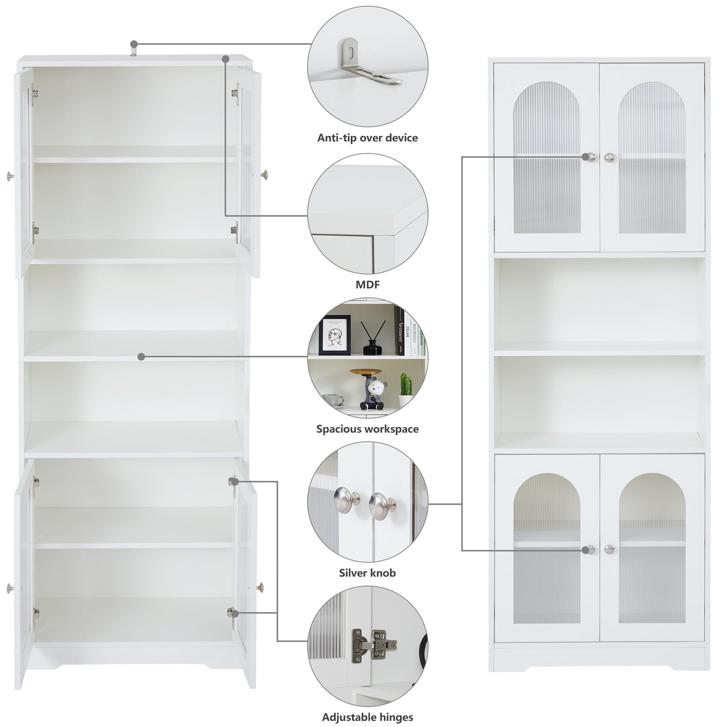 67" Tall Bathroom Storage Cabinet with Doors and Shelves, Towel Cabinet for Bathroom Freestanding, Linen Cabinet for Bathroom Storage 6 Tier, White Kitchen Pantry Cabinet Wood