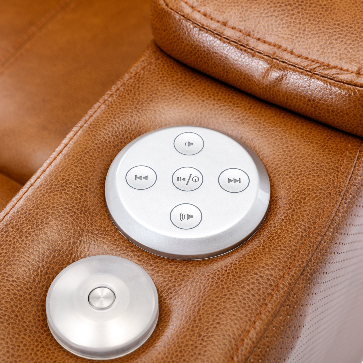 Power Motion Recliner with USB Charging Port and Hidden Arm Storage, Home Theater Seating with Convenient Cup Holder Design ,and stereo(Light  Brown)