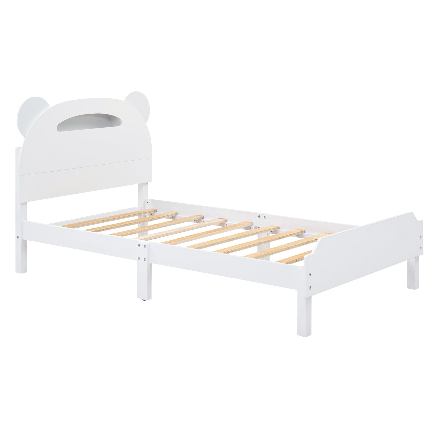 3-Pieces Bedroom Sets Twin Size Bear-Shape Platform Bed with Nightstand and Storage dresser,White+Gray
