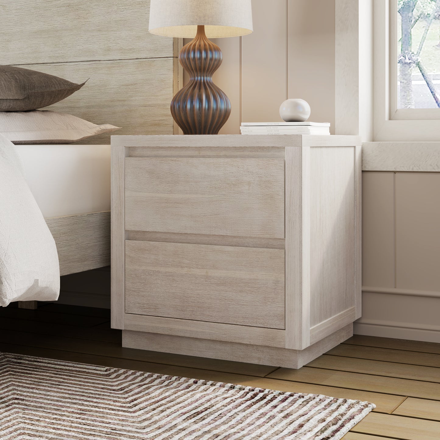 3 Pieces Modern Concise Style Bedroom Set Solid Wood Grain Platform Full Bed Frame + Nightstand +6-Drawer Dresser, Stone Gray