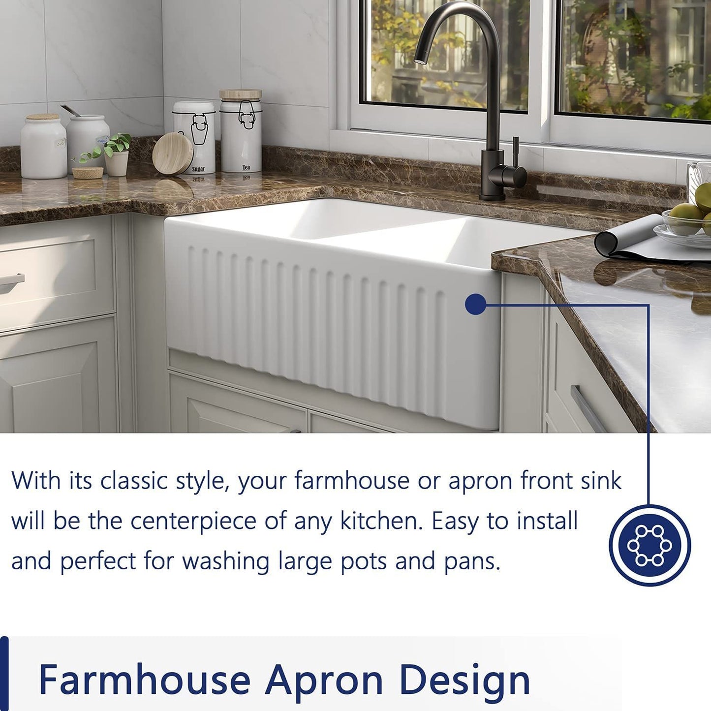 Ceramic White 33*18*10" Kitchen Double Basin Farmhouse Sink Rectangular Vessel Sink