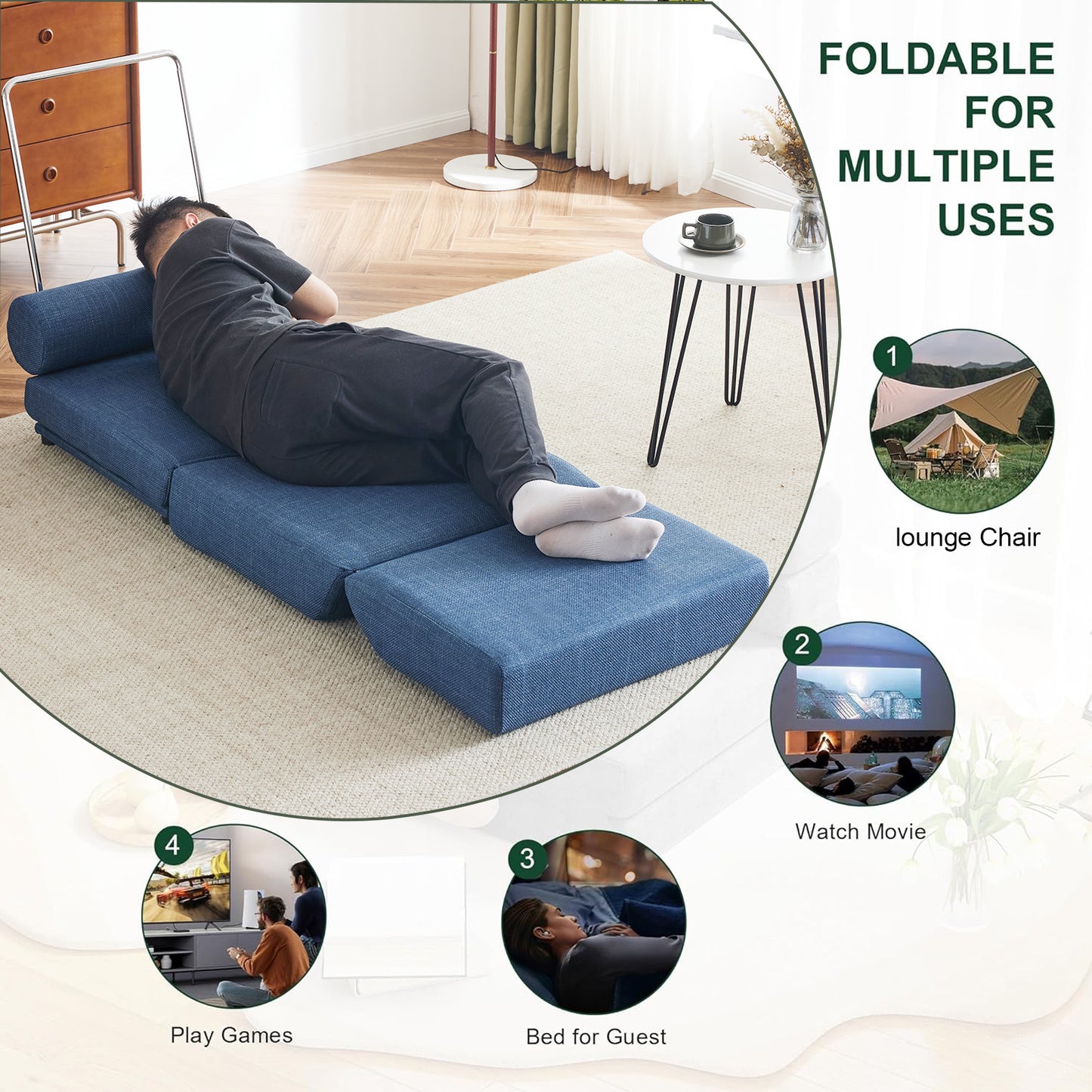 Single Sofa Chair Foldable Single Sofa Bed with Pillow,Portable Foldable Sofa Bed,Leisure Sofa Chair,Easy to Store,Made of Breathable and Wearable Linen