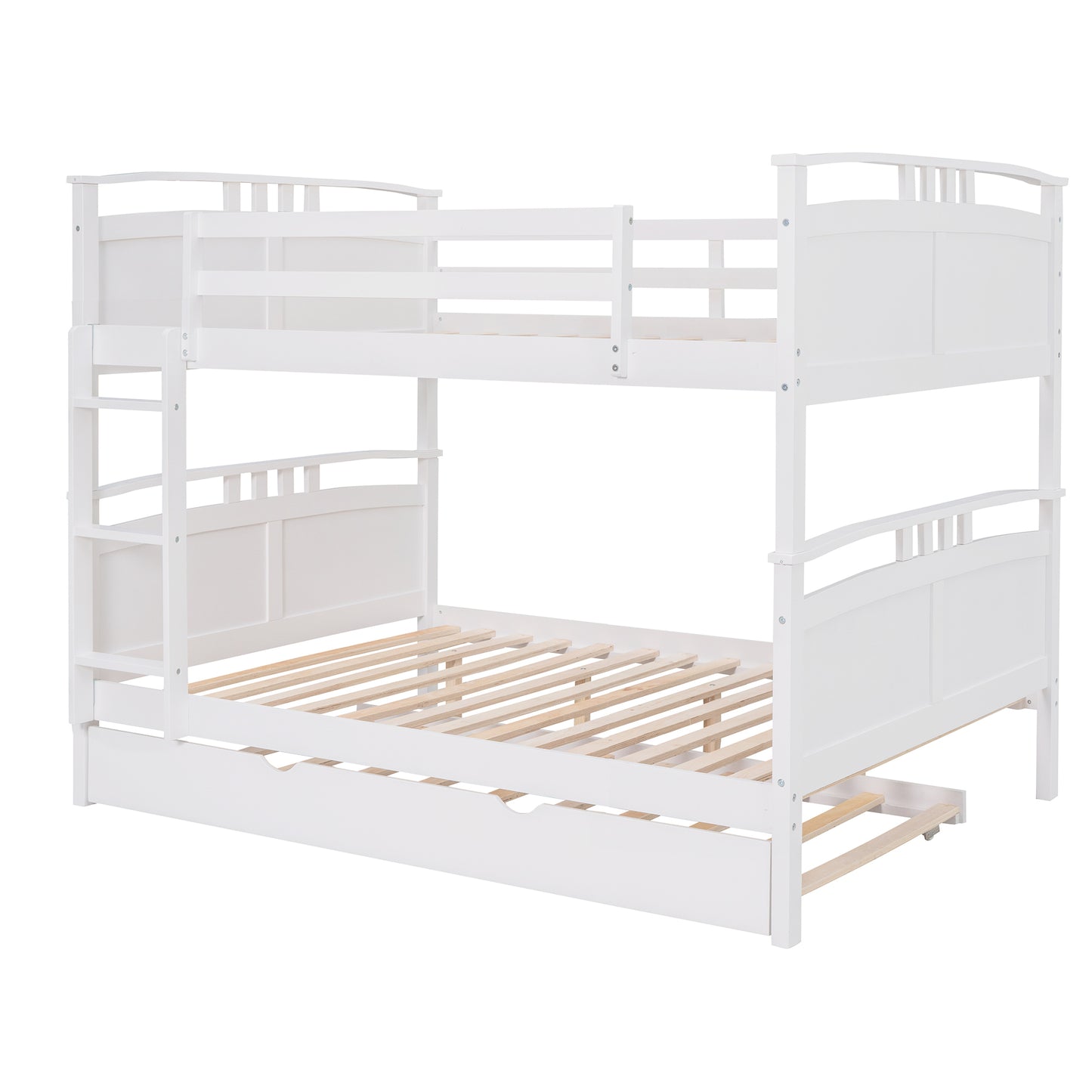 Full-Over-Full Bunk Bed with Twin size Trundle , Separable Bunk Bed for Bedroom - White