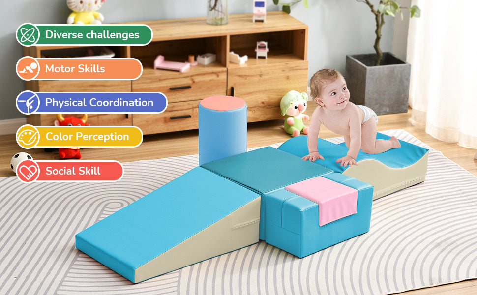 Colorful Soft Climb and Crawl Foam Playset 6 in 1, Soft Play Equipment Climb and Crawl Playground for Kids,Kids Crawling and Climbing Indoor Active Play Structure