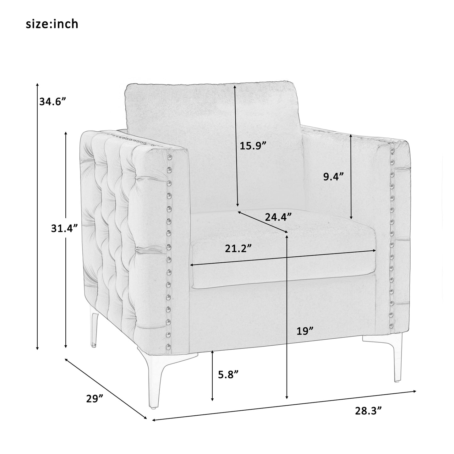 Modern Velvet Armchair Tufted Button Accent Chair Club Chair with Steel Legs for Living Room Bedroom,Navy