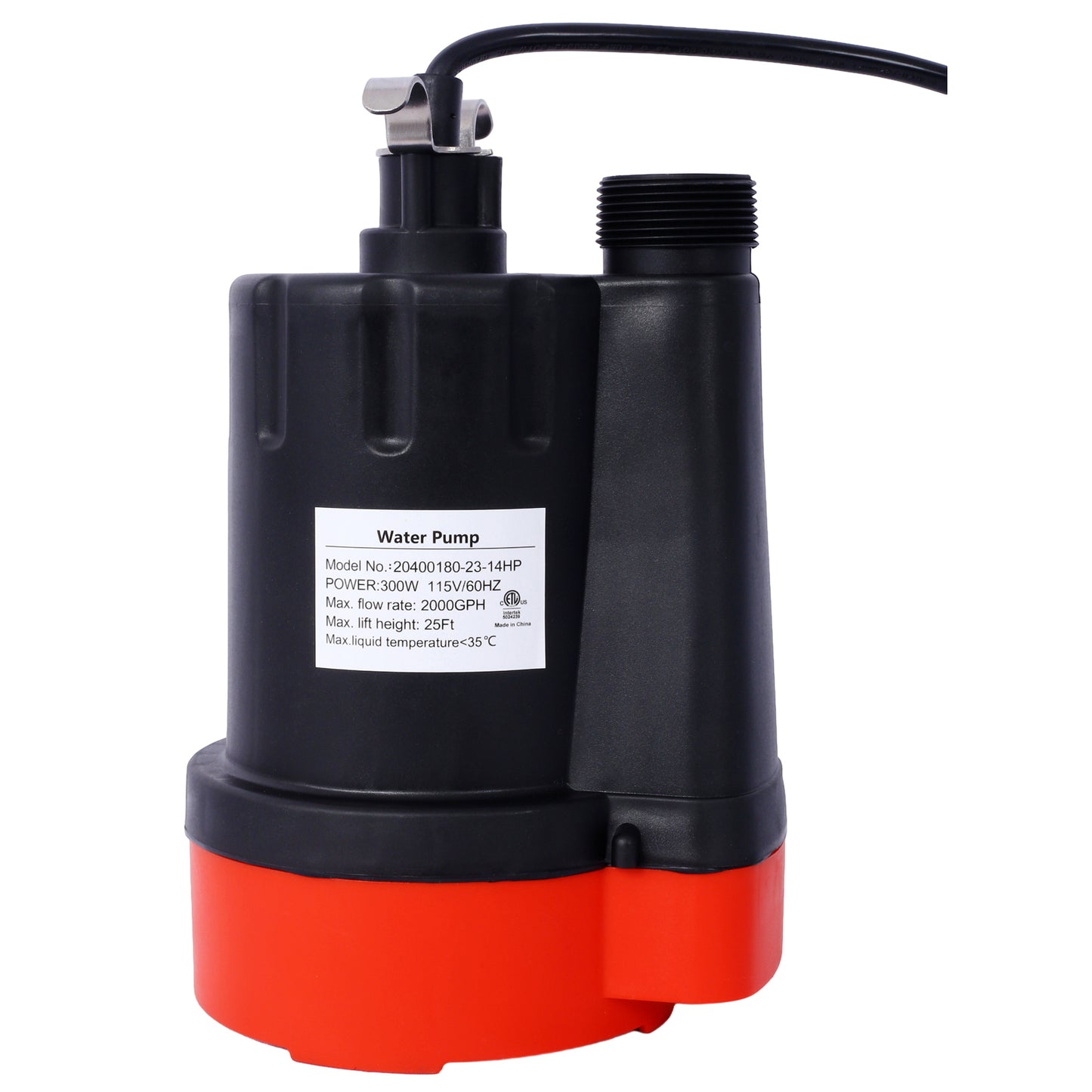 Submersible Water Pump, 1/4HP 2000GPH Thermoplastic Utility Pump Portable Electric Water Pump Sump Pump, With 10 Feet Power Cord.