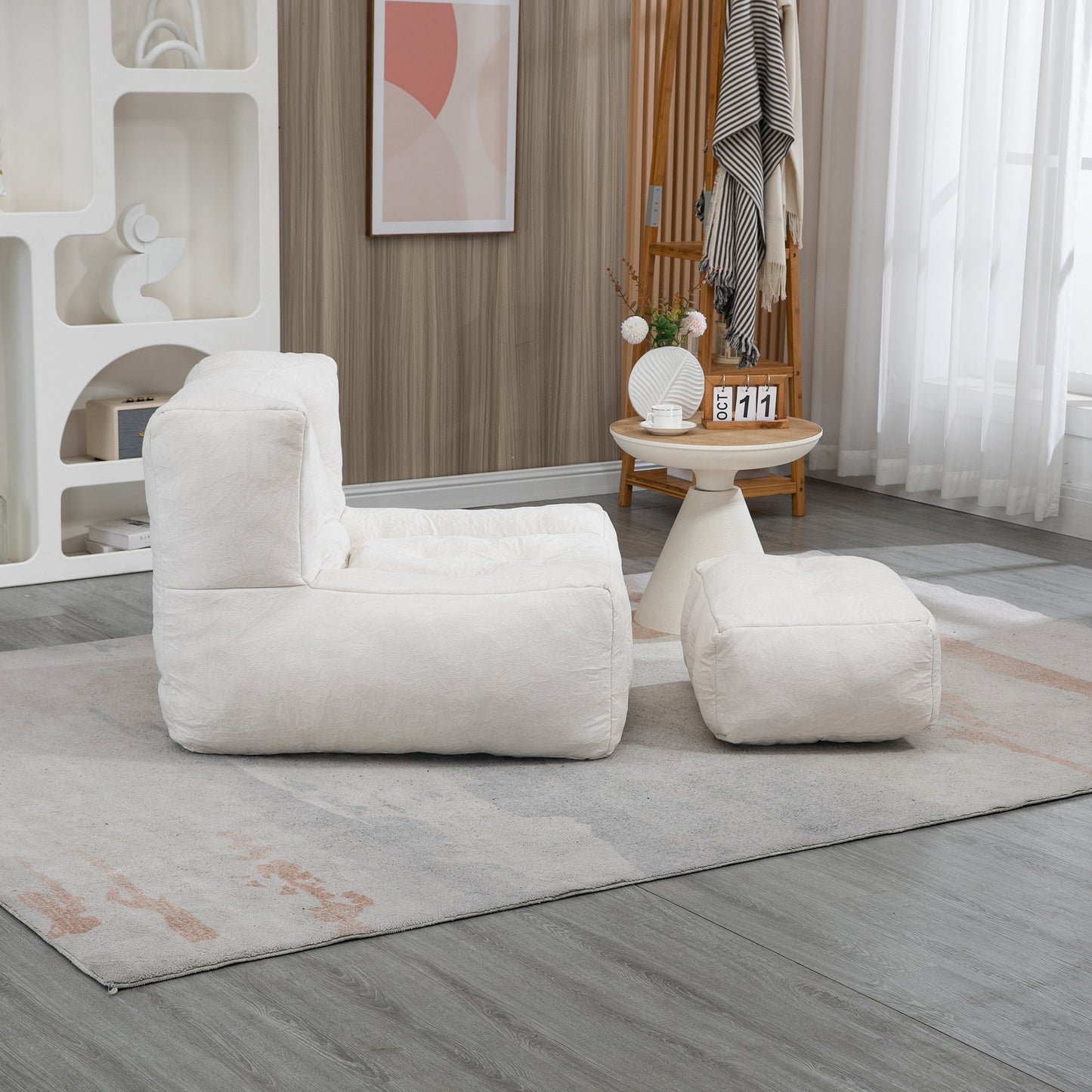 Fluffy bean bag chair, comfortable bean bag for adults and children, super soft lazy sofa chair with memory foam and ottoman, indoor modern focus bean bag chair for living room, bedroom, apartment