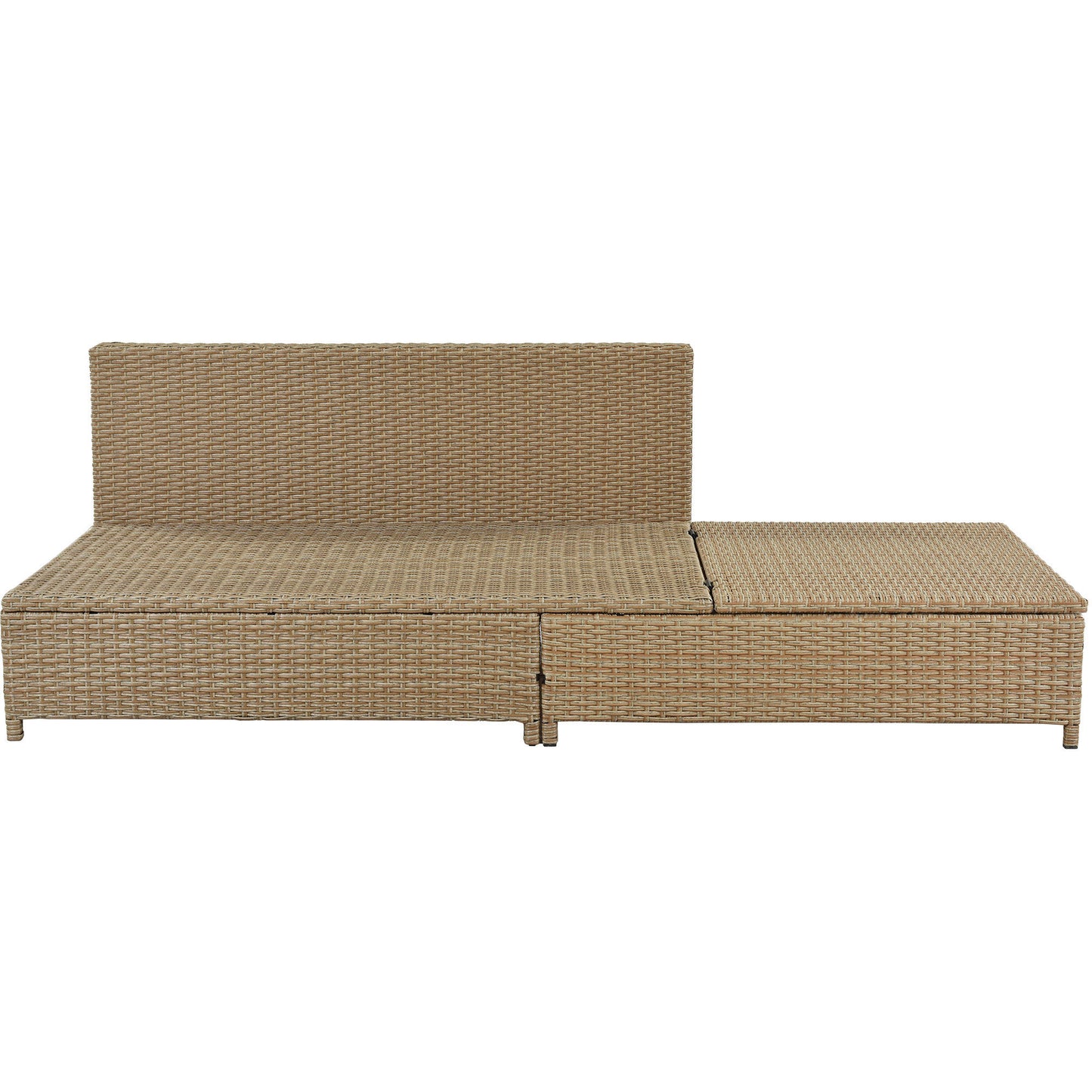 TOPMAX Patio 3-Piece Rattan Sofa Set All Weather PE Wicker Sectional Set with Adjustable Chaise Lounge Frame and Tempered Glass Table, Natural Brown