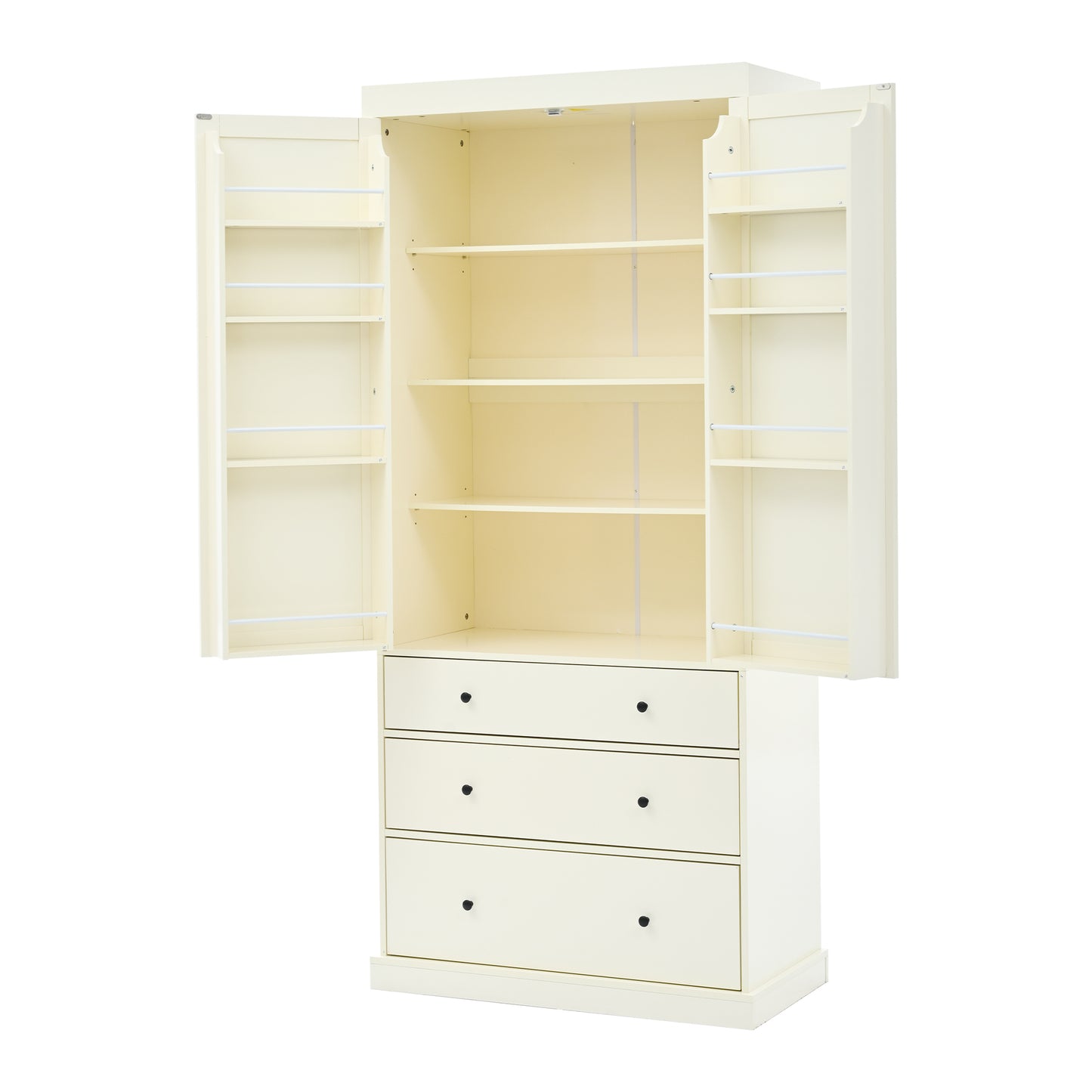 [Assembly Video Provided]TOPMAX 77inch Farmhouse Kitchen Pantry, Freestanding Tall Cupboard Storage Cabinet with 3 Adjustable Shelves, 8 Door Shelves, 3 Drawers for Kitchen, Dining Room, Cream