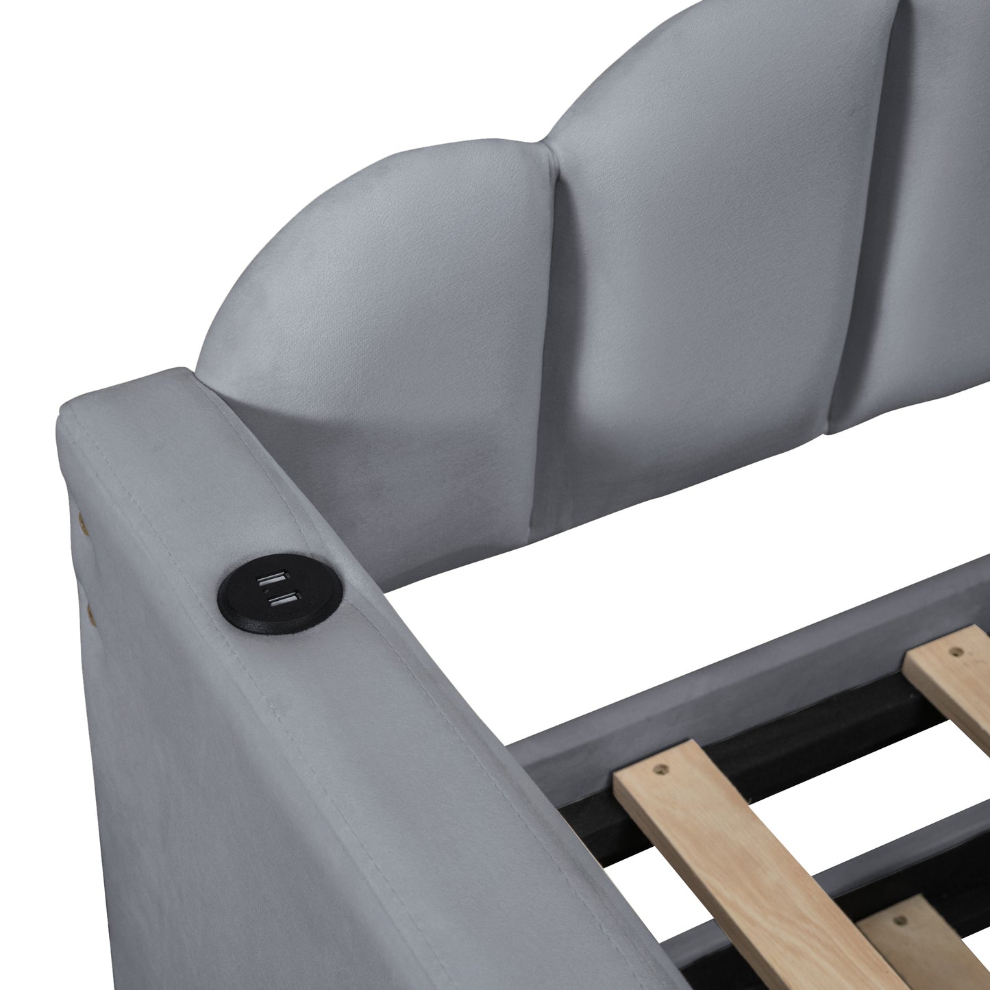 Twin size Upholstered Daybed with Trundle ,Velvet Sofabed with USB Charging Ports,No Box-spring Needed,Gray