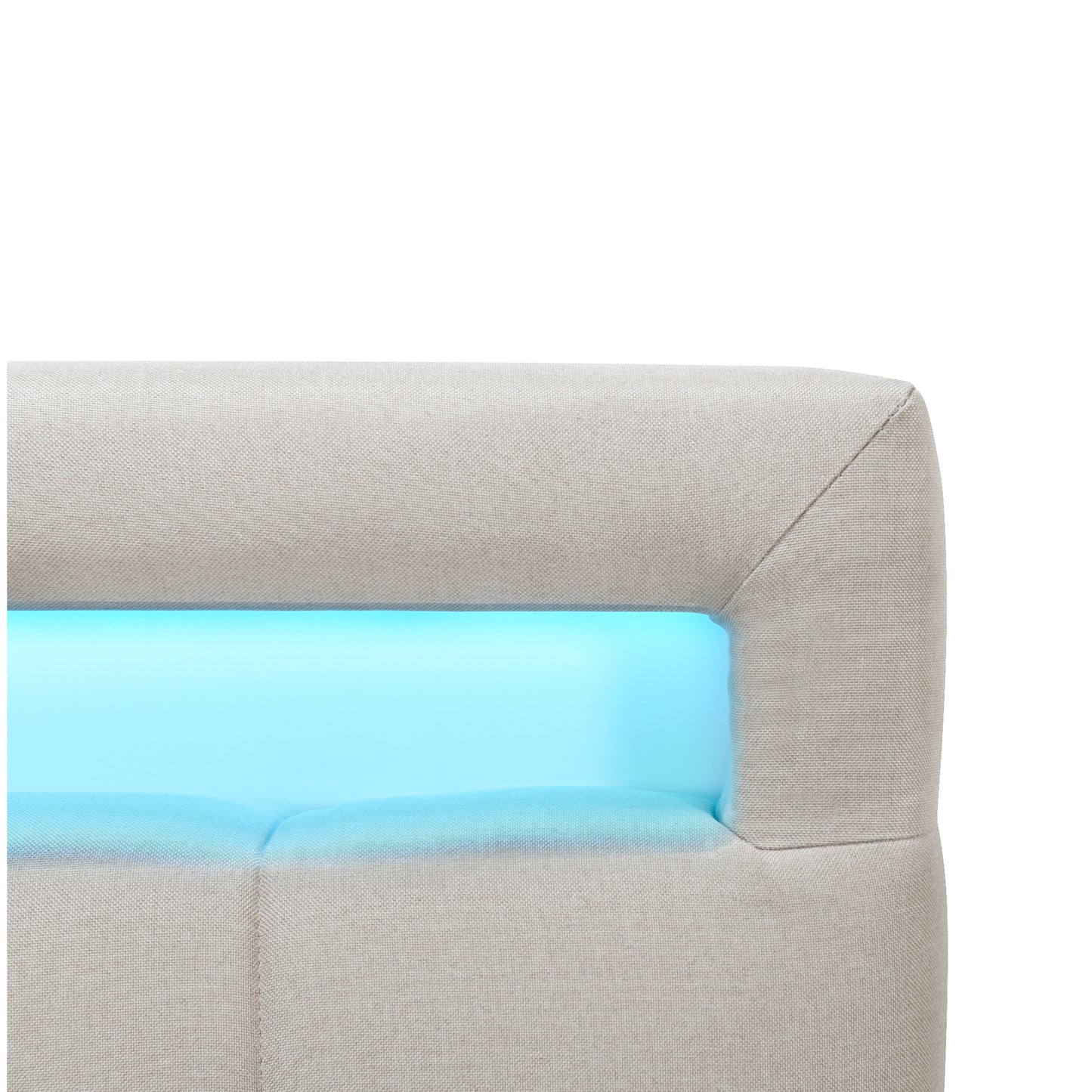 Twin Size Upholstered Platform Bed with LED Frame and 2 Drawers, Linen Fabric, Beige