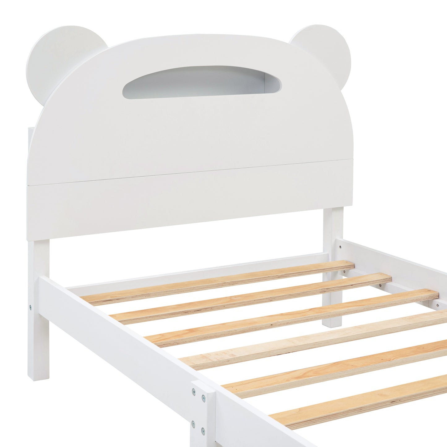 3-Pieces Bedroom Sets Twin Size Bear-Shape Platform Bed with Nightstand and Storage dresser,White+Gray