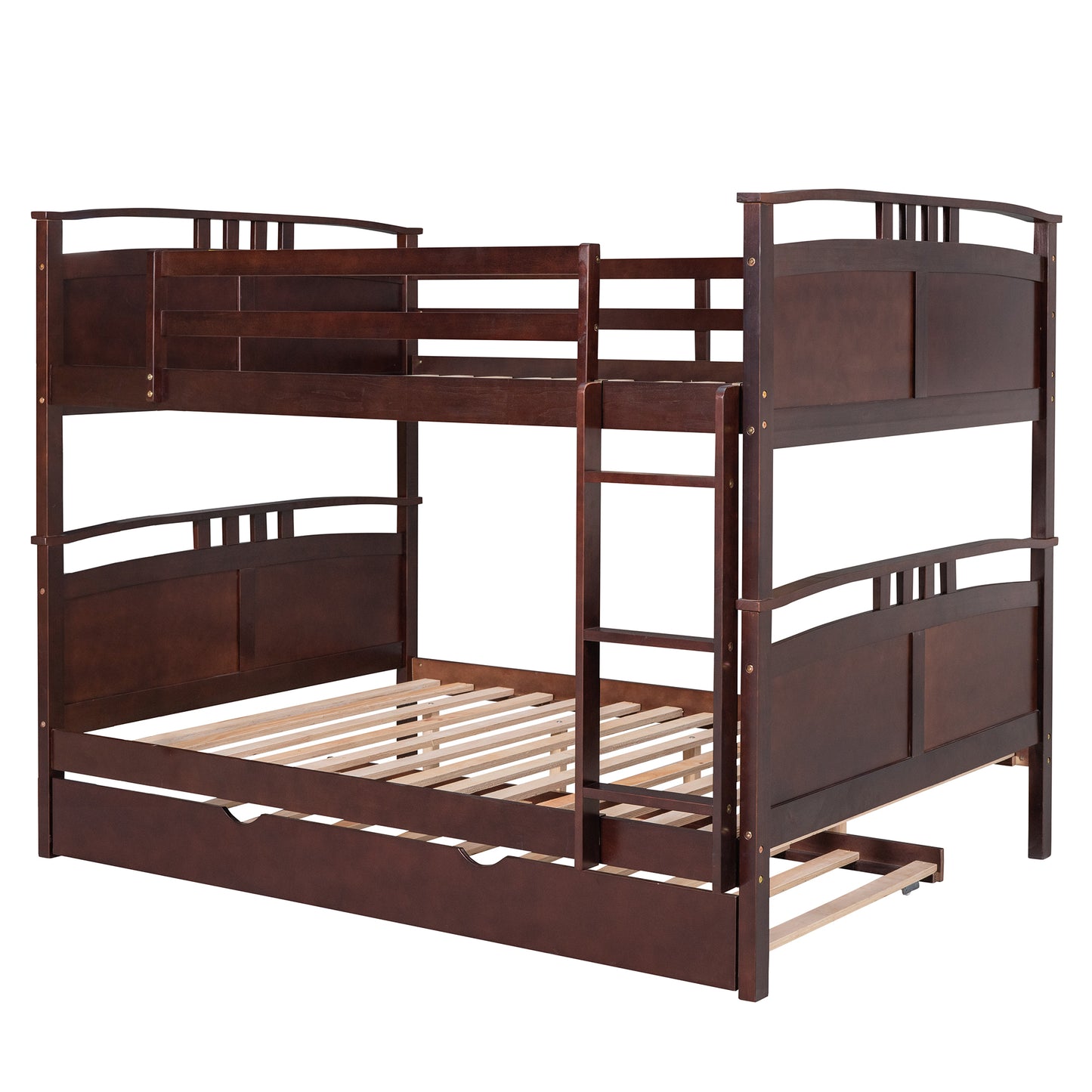 Full-Over-Full Bunk Bed with Twin size Trundle , Separable Bunk Bed for Bedroom - Espresso