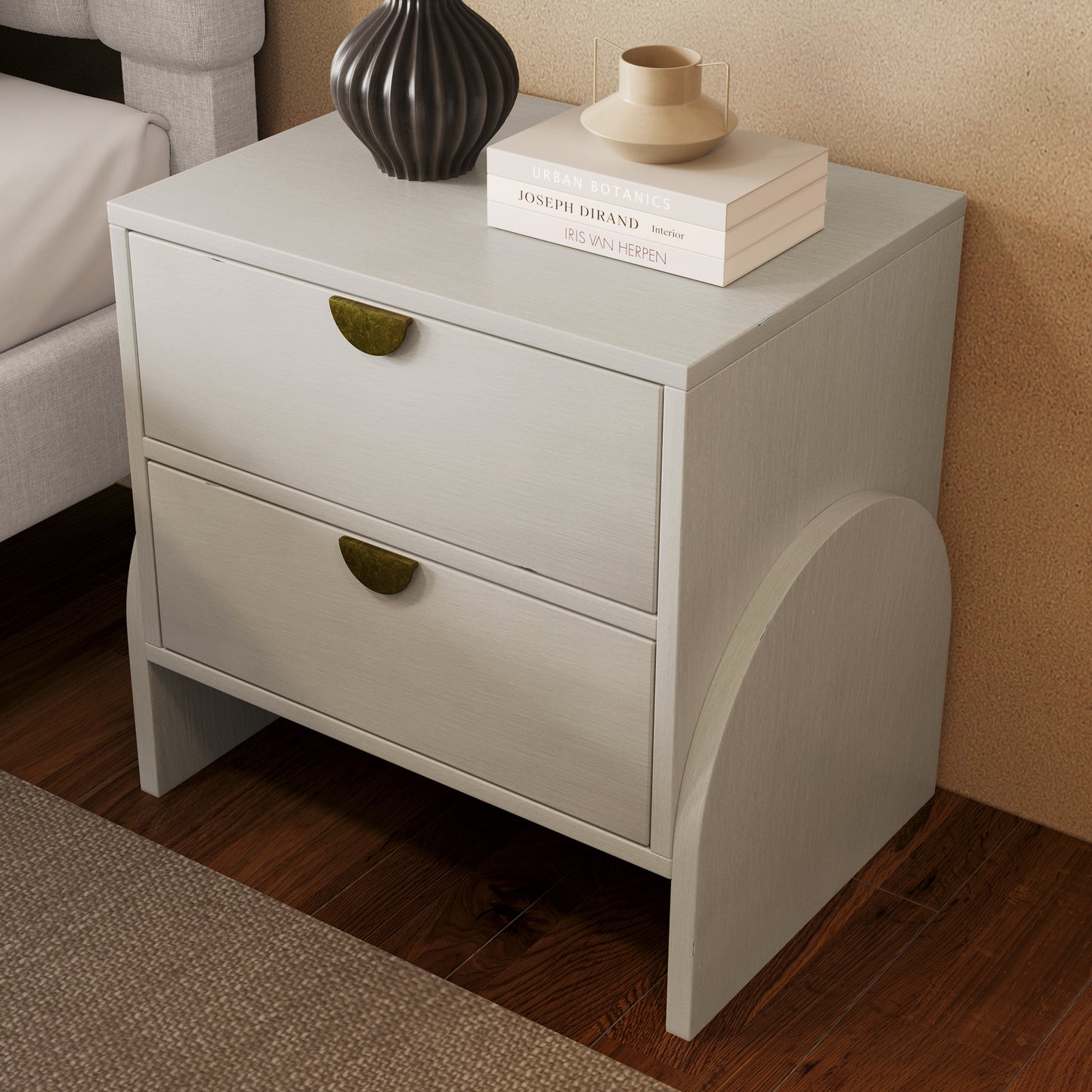 Retro Style Rubber Wood Venner Two-Drawer Bed Side Table Nightstand End Table for Living Room, Children's Room, Adult Room, Antique White