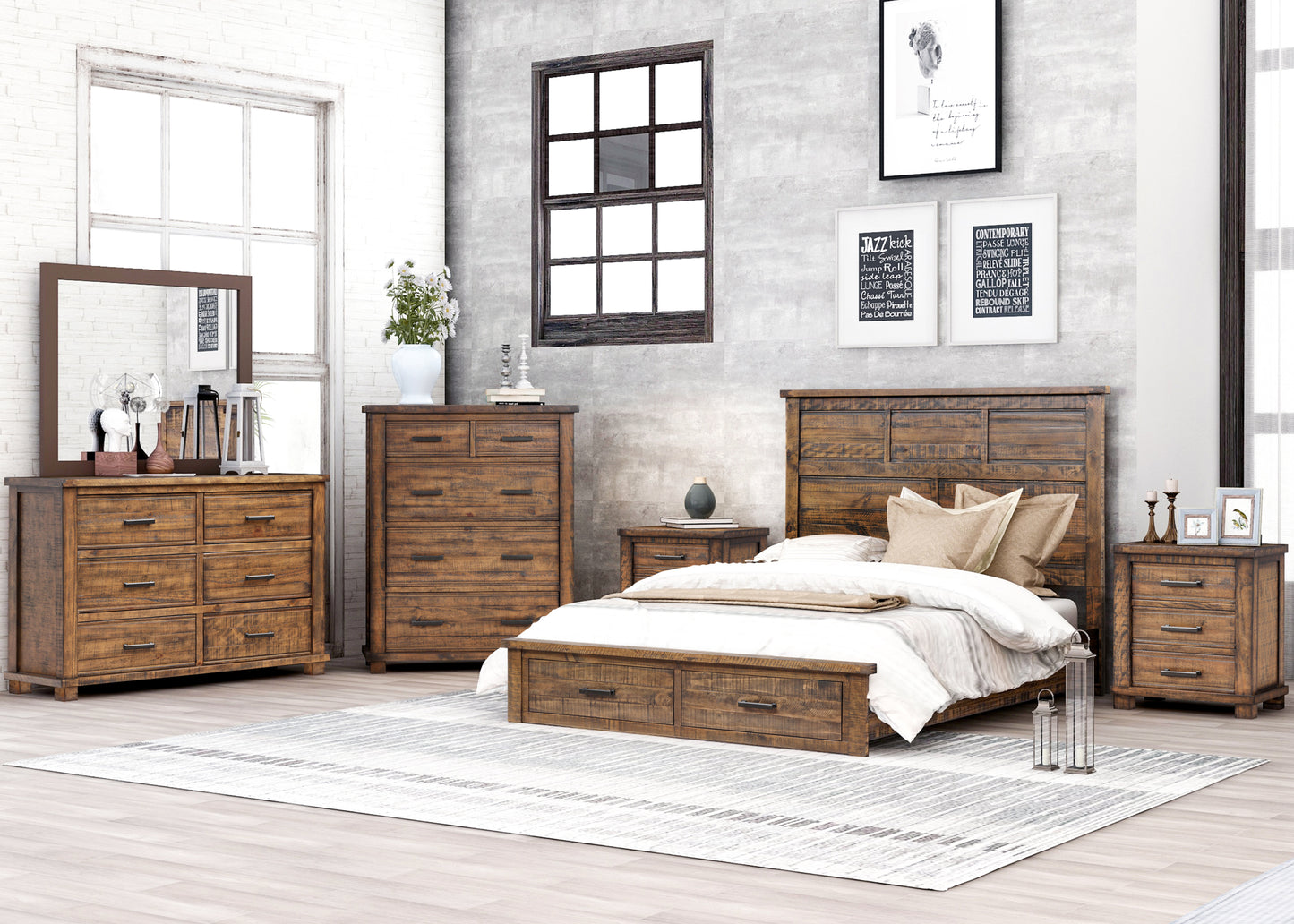Rustic Reclaimed Solid Wood Framhouse 6 Pieces Storage Queen Bedroom Sets, new