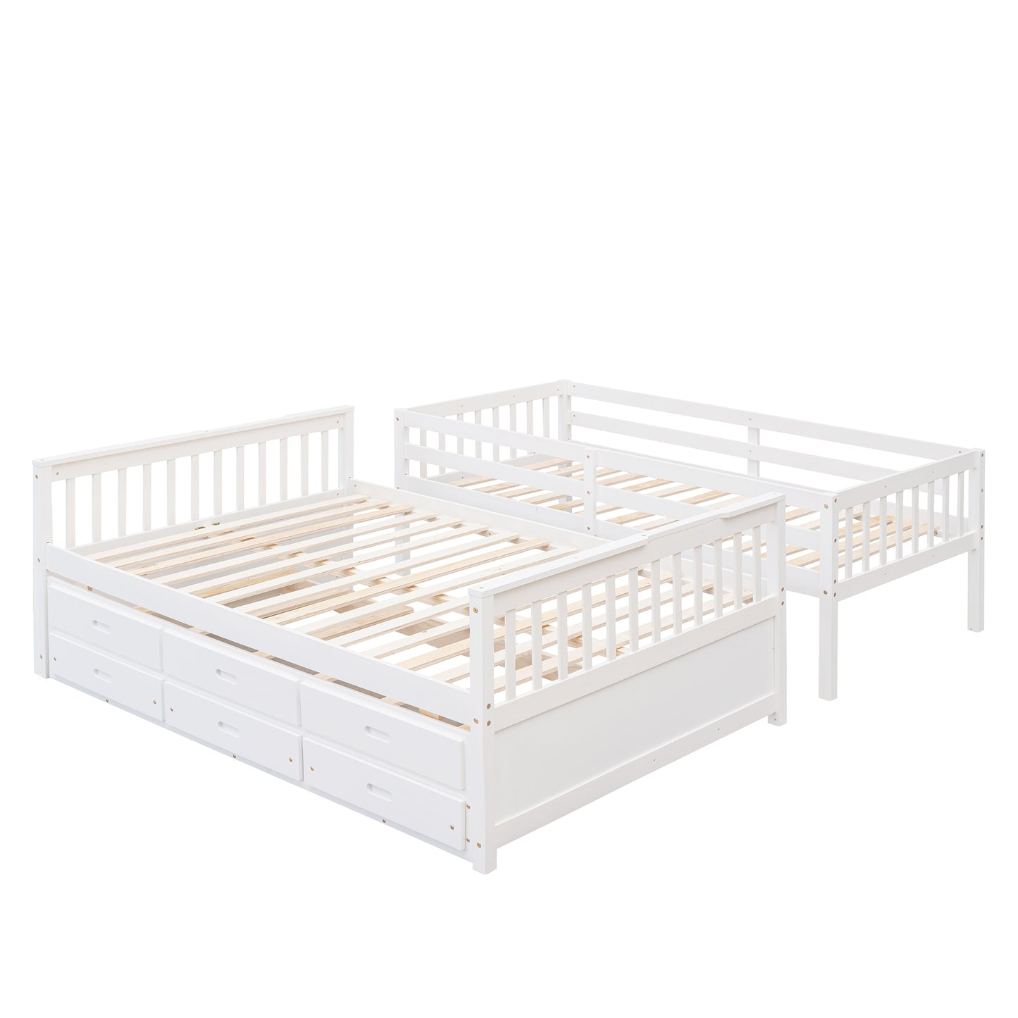 Twin-Over-Full Bunk Bed with Twin size Trundle , Separable Bunk Bed with Drawers for Bedroom - White